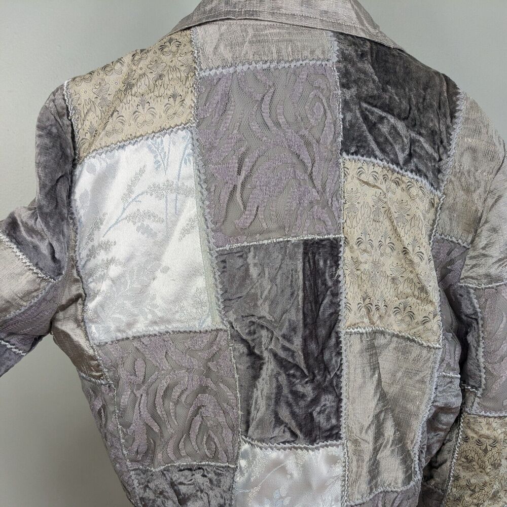 Y2K Patchwork Velvet Jacket XS Gray Silver Lace 90s Eclectic Artsy Whimsigoth - Picture 12 of 16